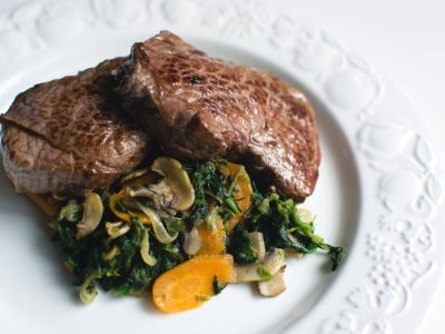 steak and vegetables