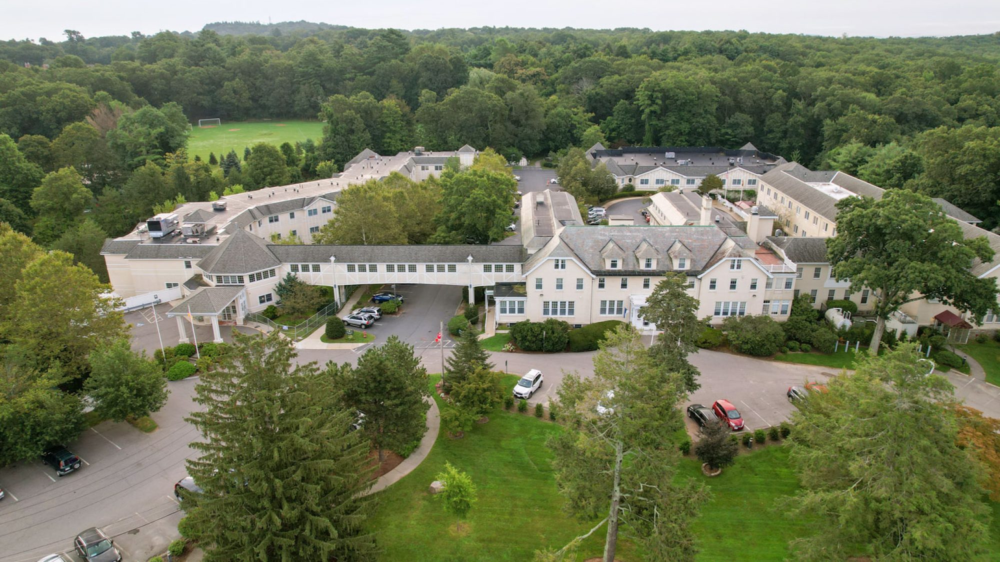 Drone Capture of the German Centre campus in West Roxbury, Massachusetts.